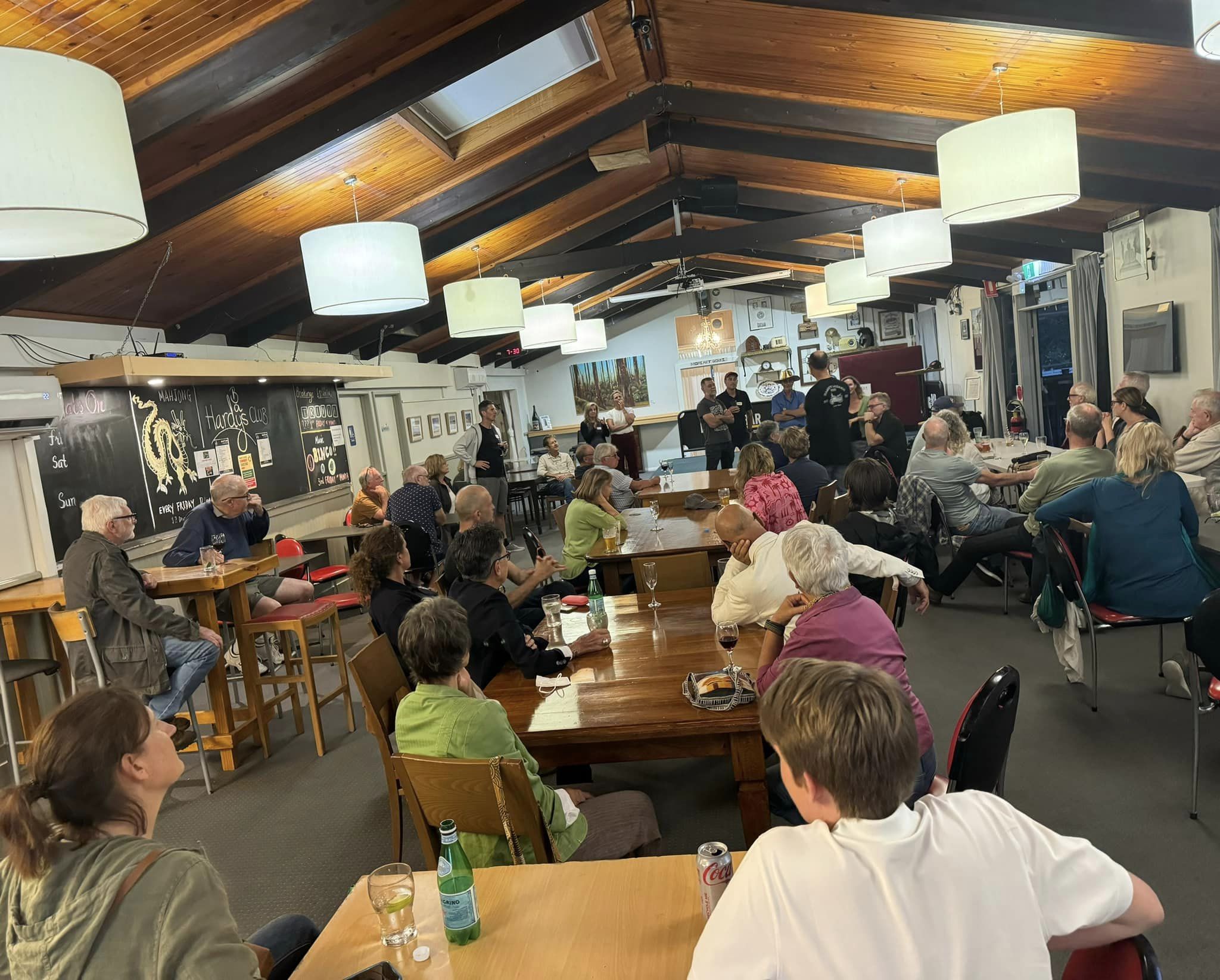 View of the crowd attending an Electrify Bouddi forum at Hardys Bay Club